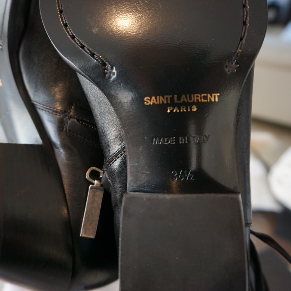 Saint Laurent Leather Fringed Ankle Boots Size 36.5 - Picture 10 of 12